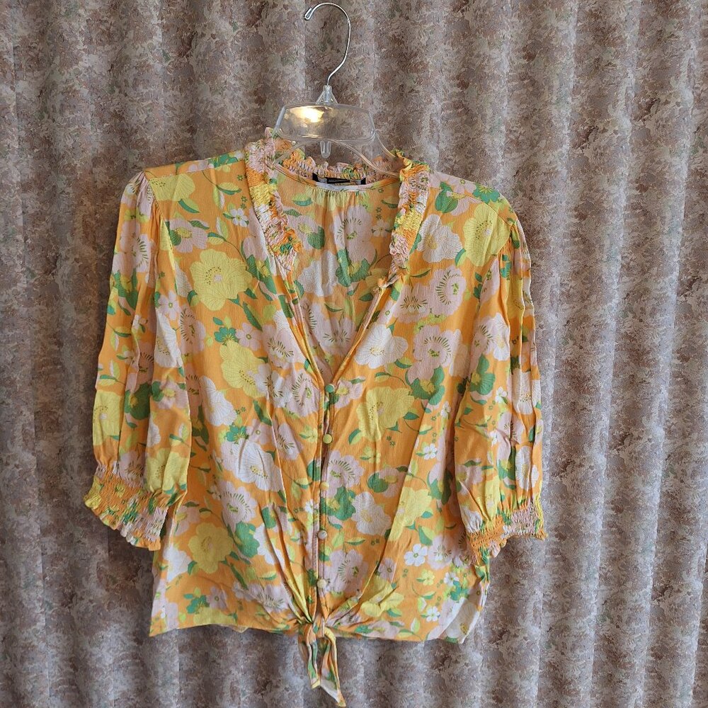Yellow/green floral Sanctuary blouse size Large - Picture 2 of 8